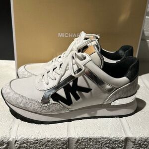 Michael Kors White and Silver Sneakers